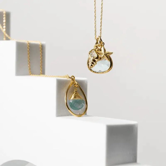 Gold Necklace with Blue Shell Pendant - Mystic Soul Jewelry