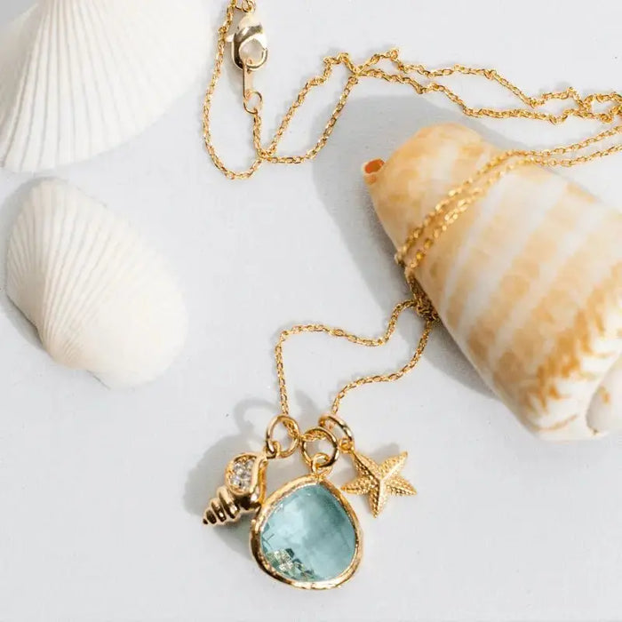Gold Necklace with Blue Shell Pendant - Mystic Soul Jewelry