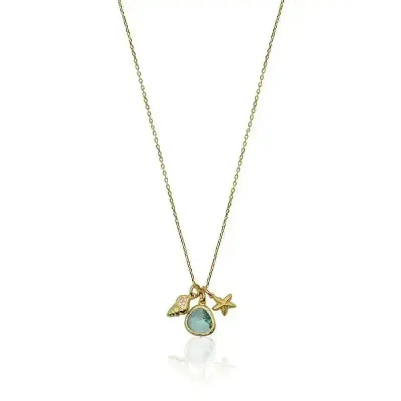 Gold Necklace with Blue Shell Pendant - Mystic Soul Jewelry