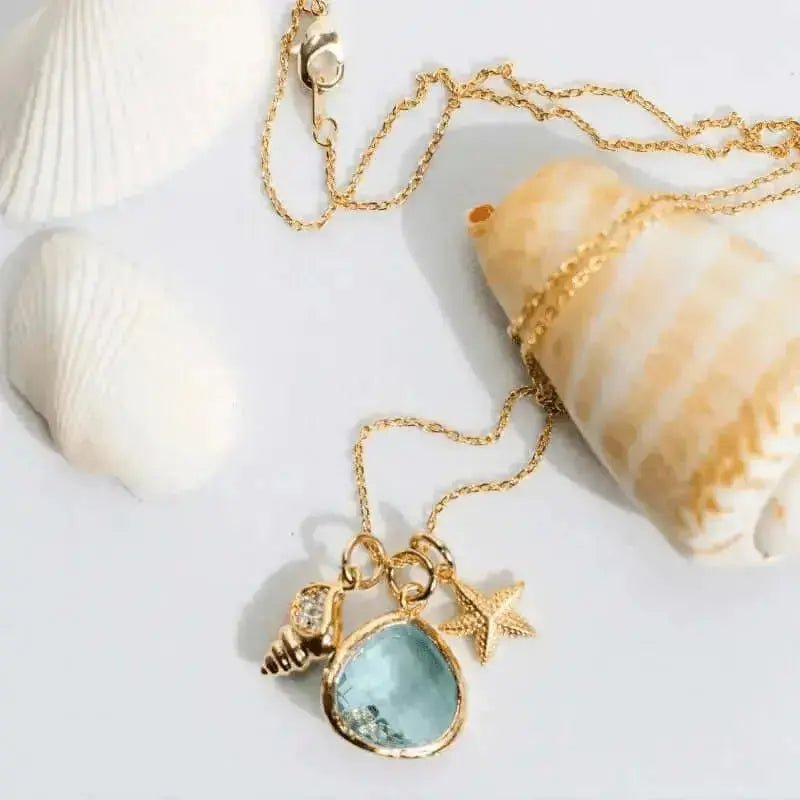 Gold Necklace with Blue Shell Pendant - Mystic Soul Jewelry