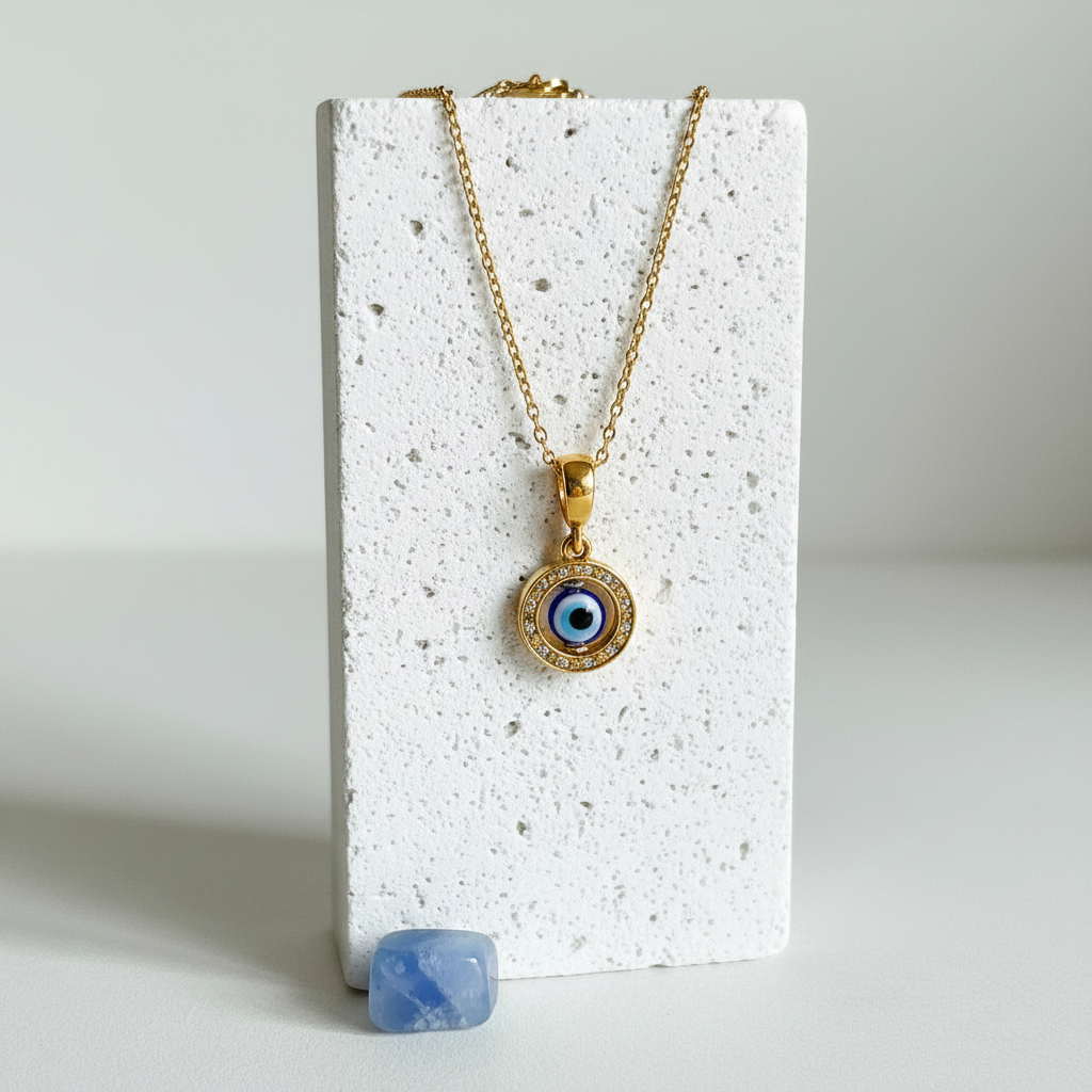 Floating Evil Eye Pendant & Leverback Earrings | 925 Sterling Silver