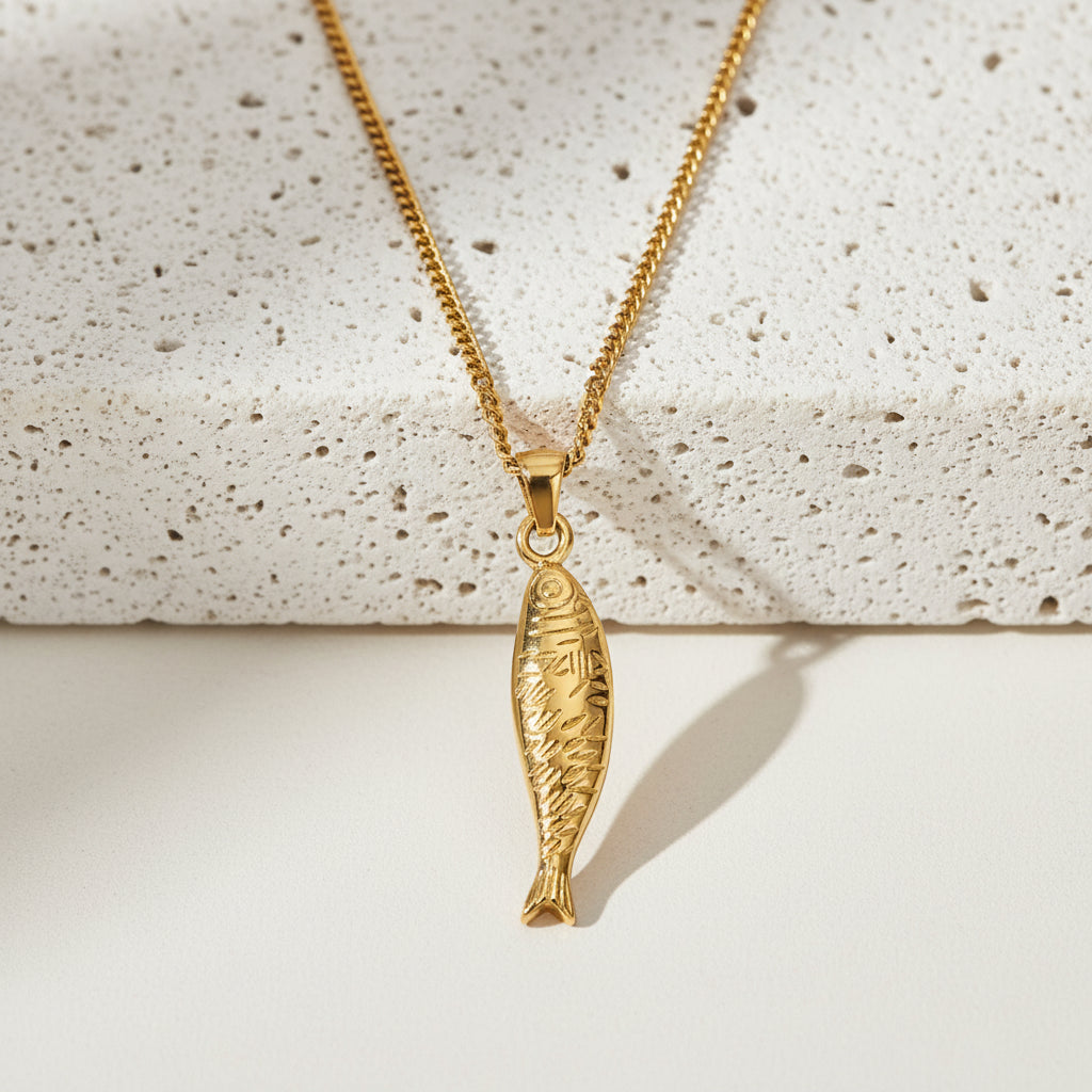 Gold fish pendant necklace — ocean spirit necklace for flow and fresh starts