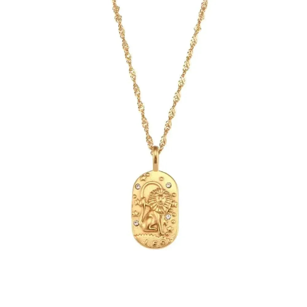 Gold necklace with a pendant on a white background