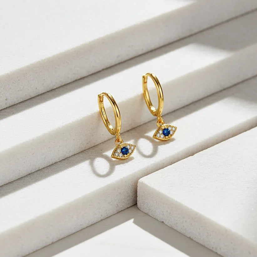 Gold mini third eye crystal earrings