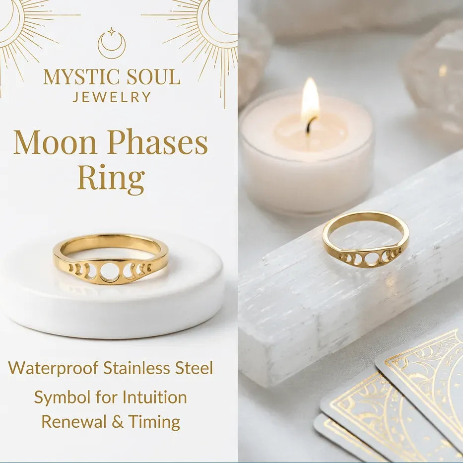gold moon phase ring waterproof