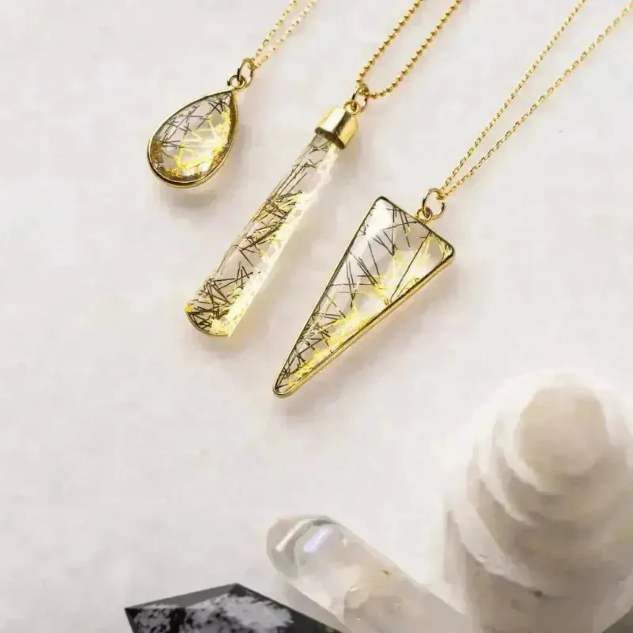 gold pendulum rutile quartz necklaces