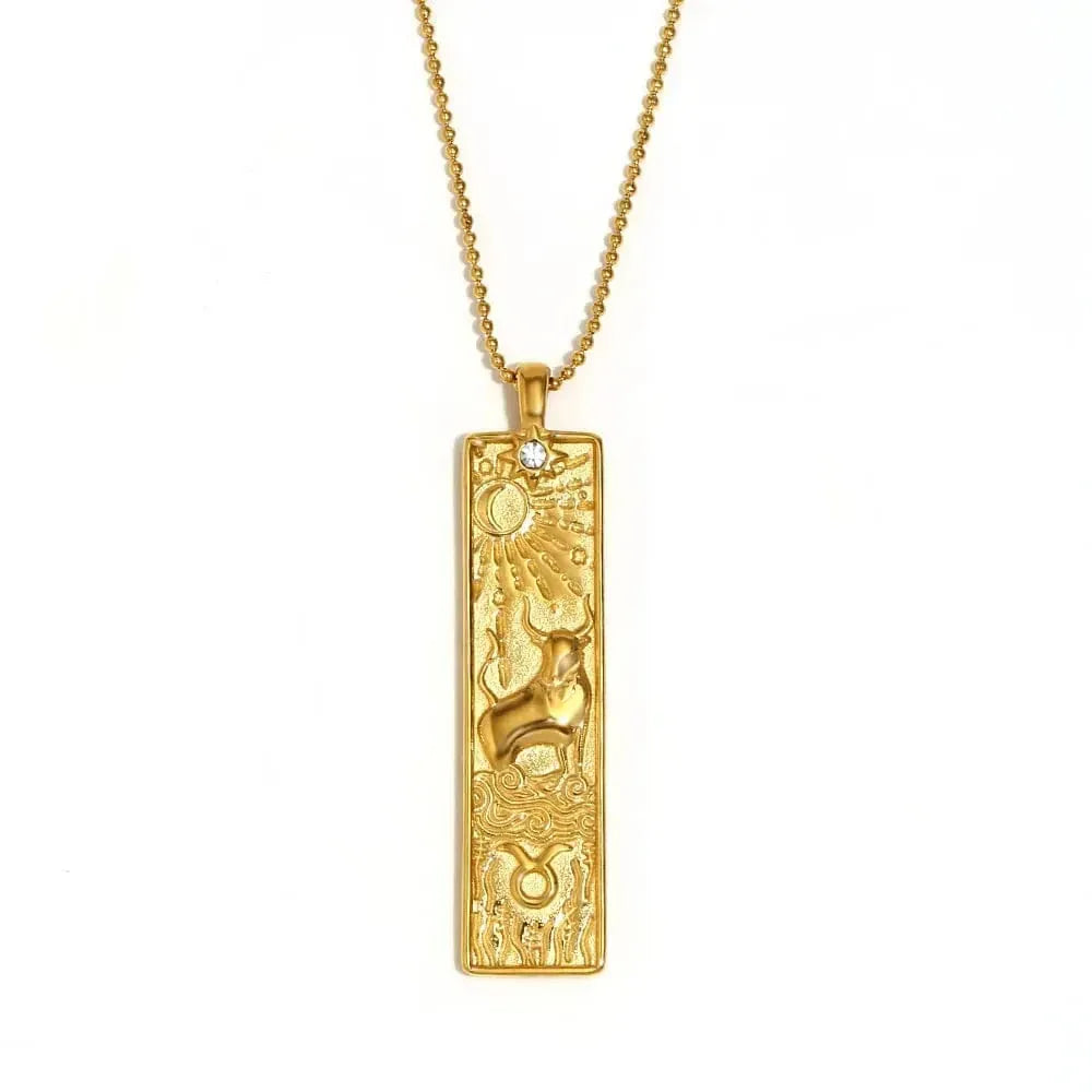 Gold pendant necklace on a white background
