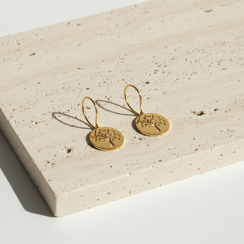 Gold tree of life earrings with a choice of ear wire styles — spiritual symbol jewelry