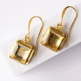 Golden Rutile Square Earrings | Chic Brushed Gold Design | Nickel - Free - Mystic Soul Jewelry