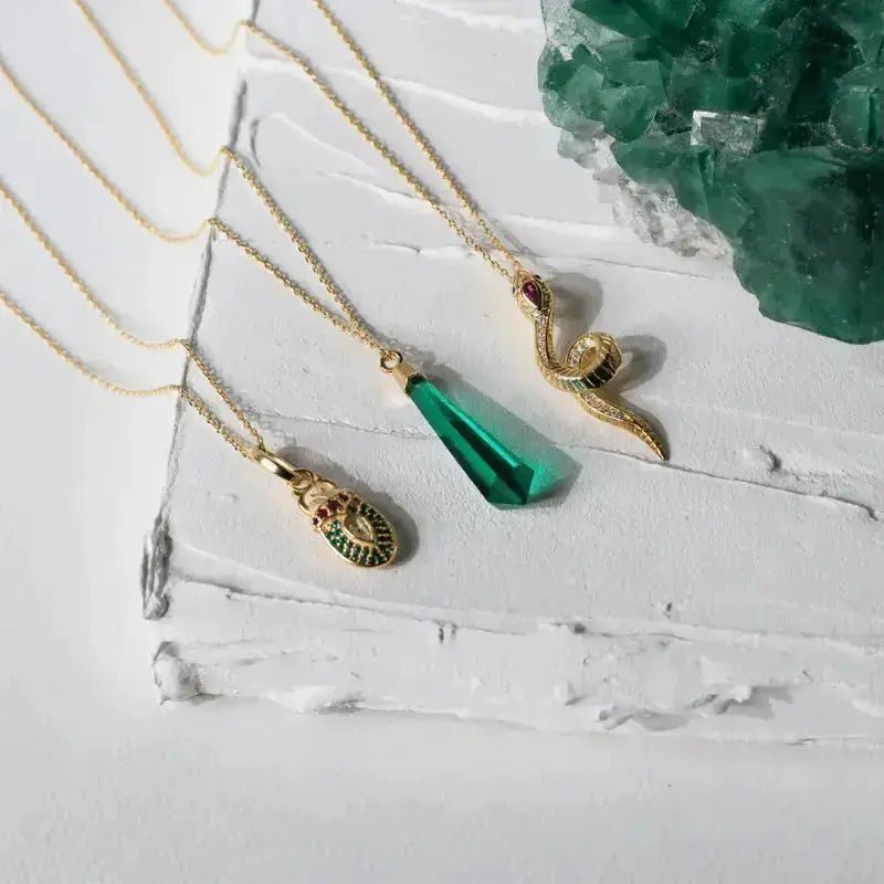 Golden Pendulum Green Crystal Necklace – Elegance Meets Energy - Mystic Soul Jewelry