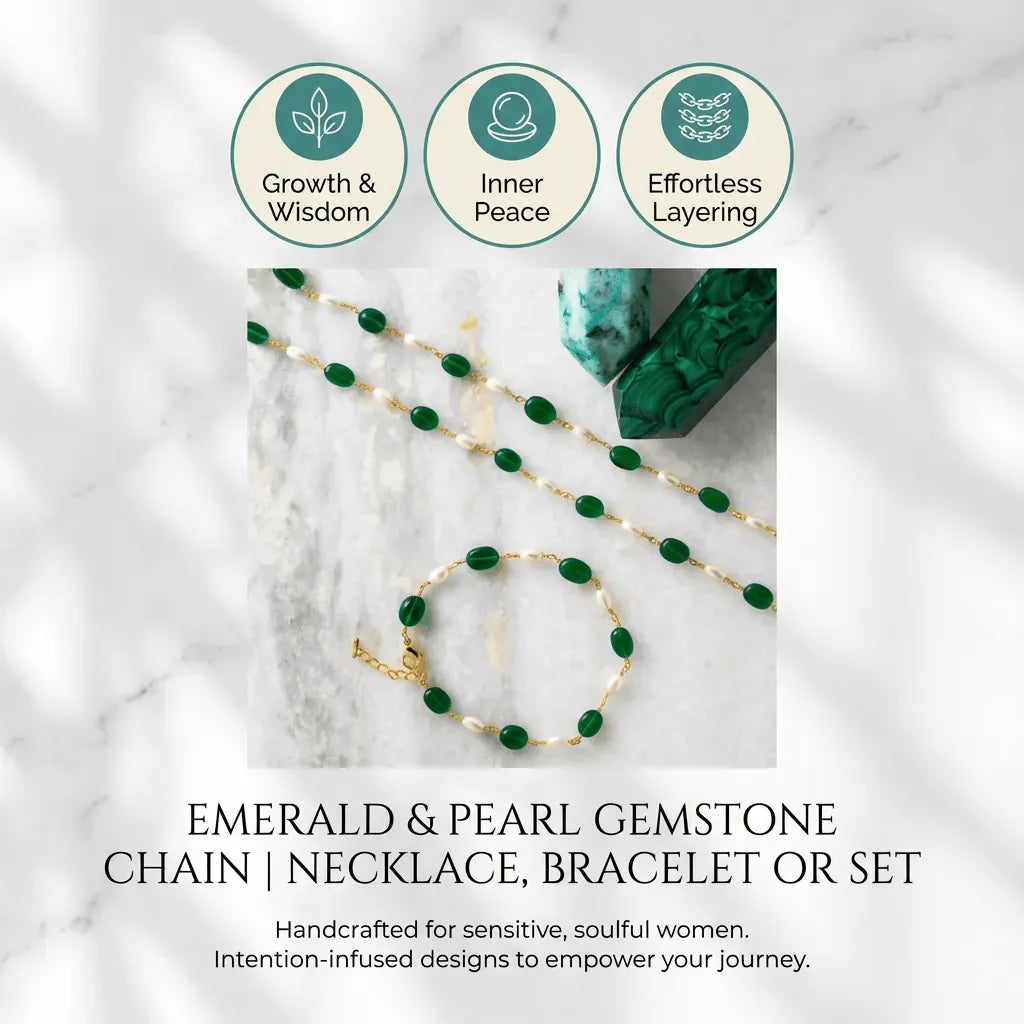 green pearl bracelet necklace set