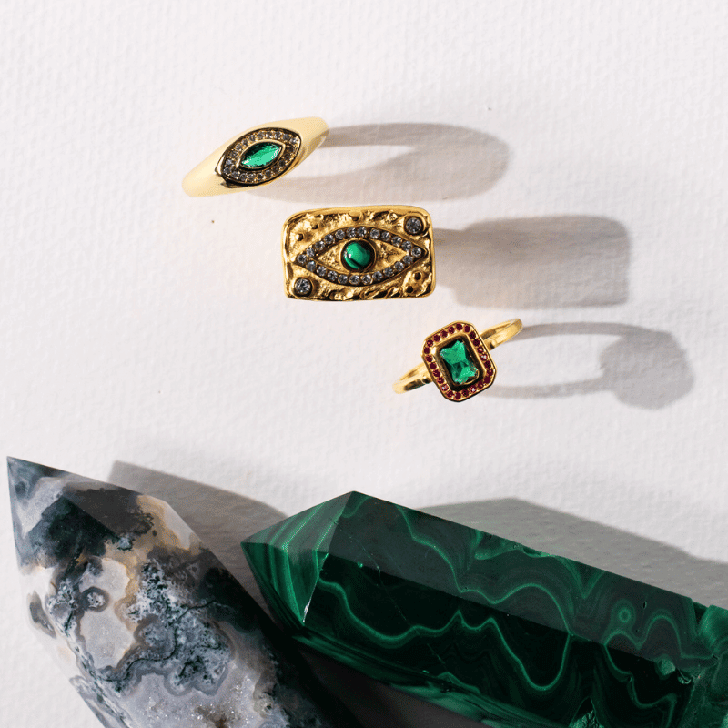 Hammered Gold Evil Eye Ring with Malachite – Waterproof & Tarnish - Free - Mystic Soul Jewelry