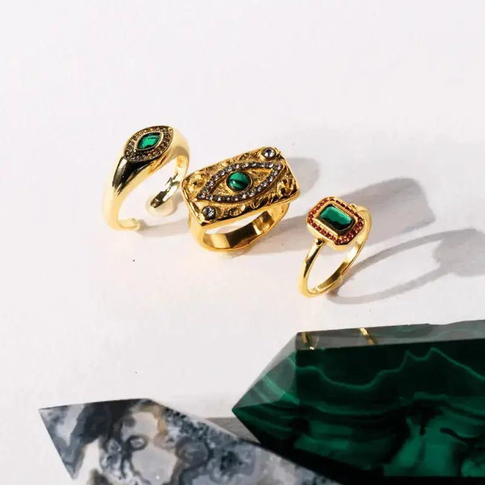 Hammered Gold Evil Eye Ring with Malachite – Waterproof & Tarnish - Free - Mystic Soul Jewelry