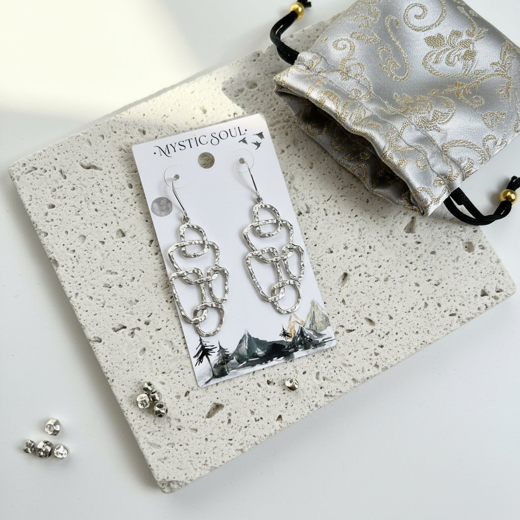 Silver plated hammered geometry link earrings with a gift bag