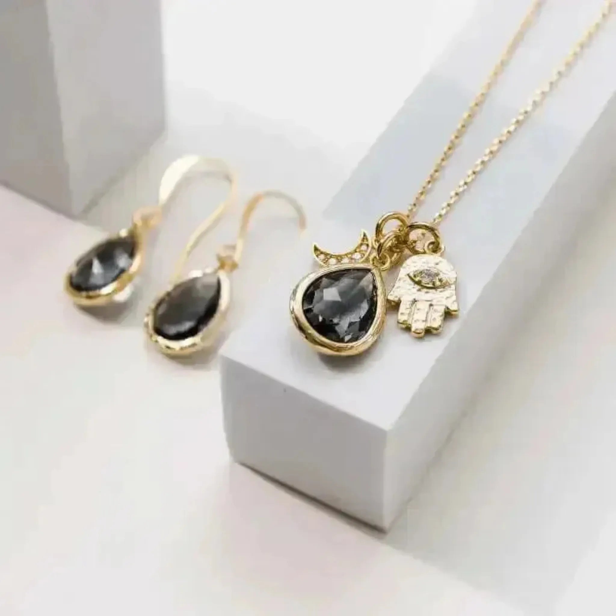 Hamsa Hand Necklace Dusk Teardrop