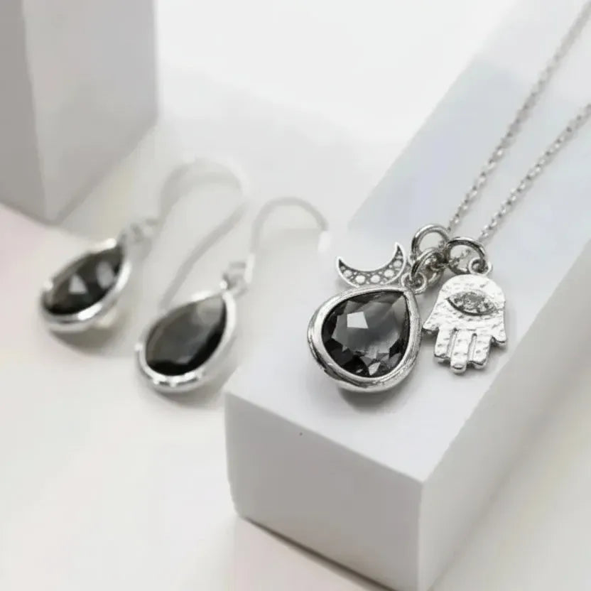 hamsa moon necklace jewelry set