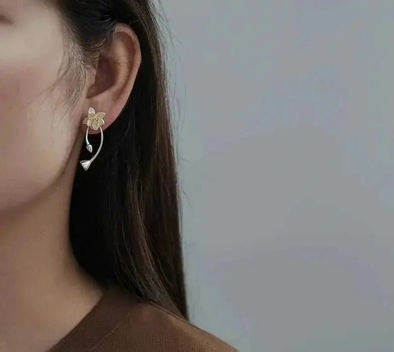 Handcrafted Sterling Silver Lotus Flower Earrings: Studs - Mystic Soul Jewelry