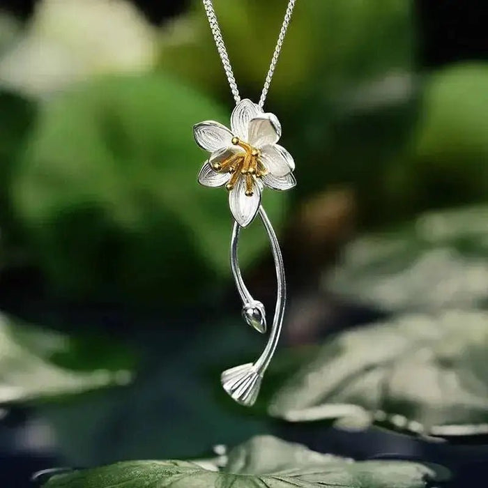 Handcrafted Sterling Silver Lotus Flower Pendant Necklace - Elegant & Spiritual - Mystic Soul Jewelry