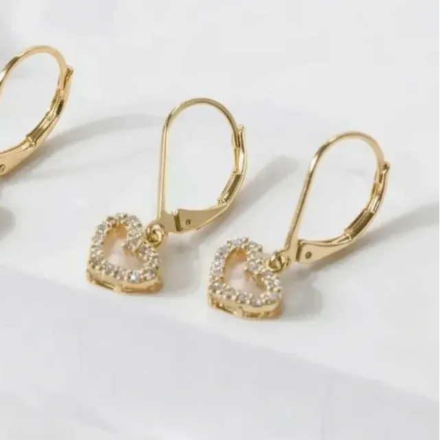 crystal heart and pink butterfly earrings