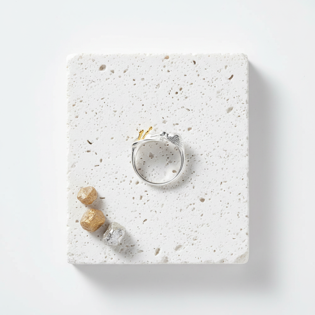 Hummingbird ring resting on tree bark — spirit animal jewelry for joy