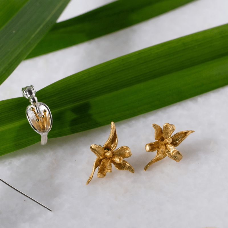 Intricate Artisan Lotus Flower Earrings in Gold Plated Sterling Silver - Mystic Soul Jewelry