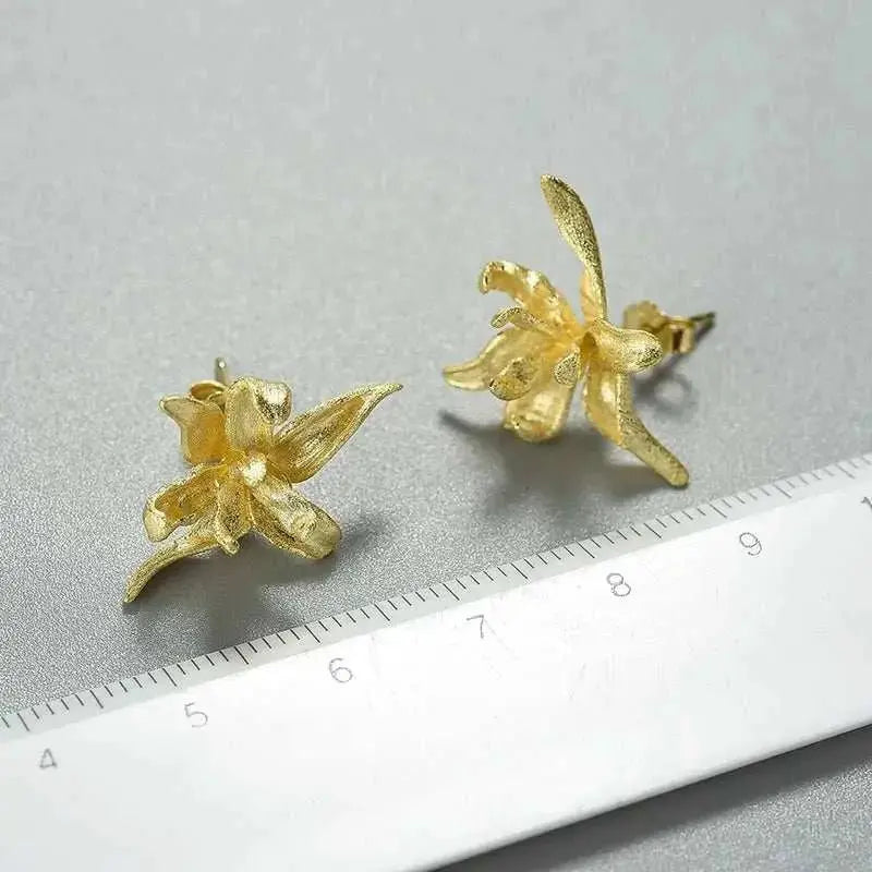 Intricate Artisan Lotus Flower Earrings in Gold Plated Sterling Silver - Mystic Soul Jewelry