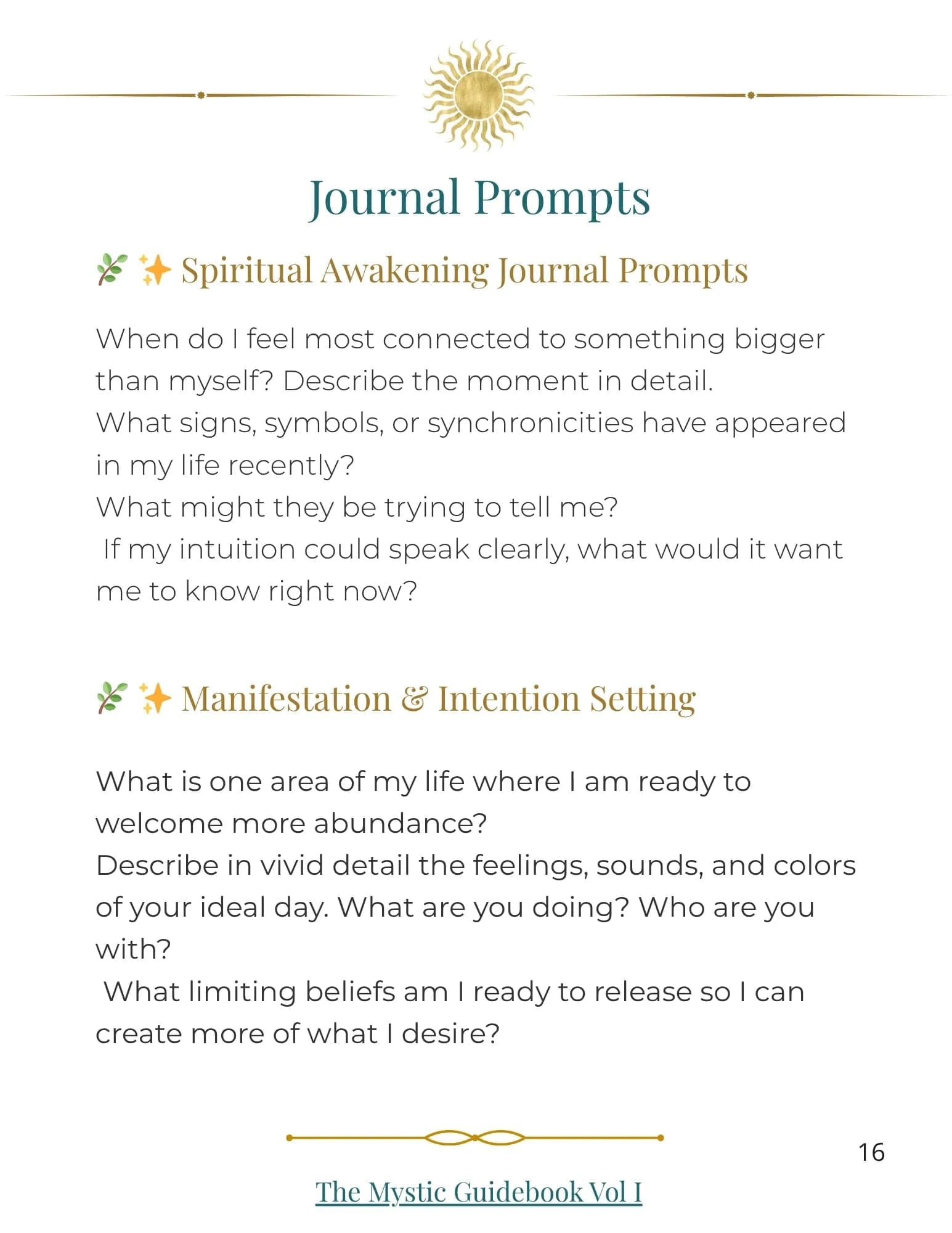 Green Gold The Mystic Soul Guidebook Journal prompts