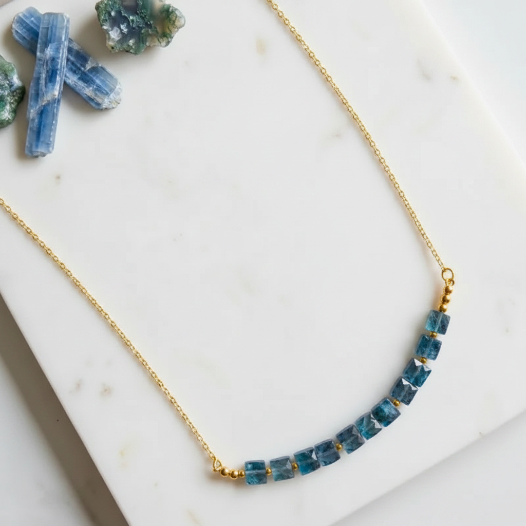 Faceted blue kyanite necklace, gold-plated, one-of-a-kind