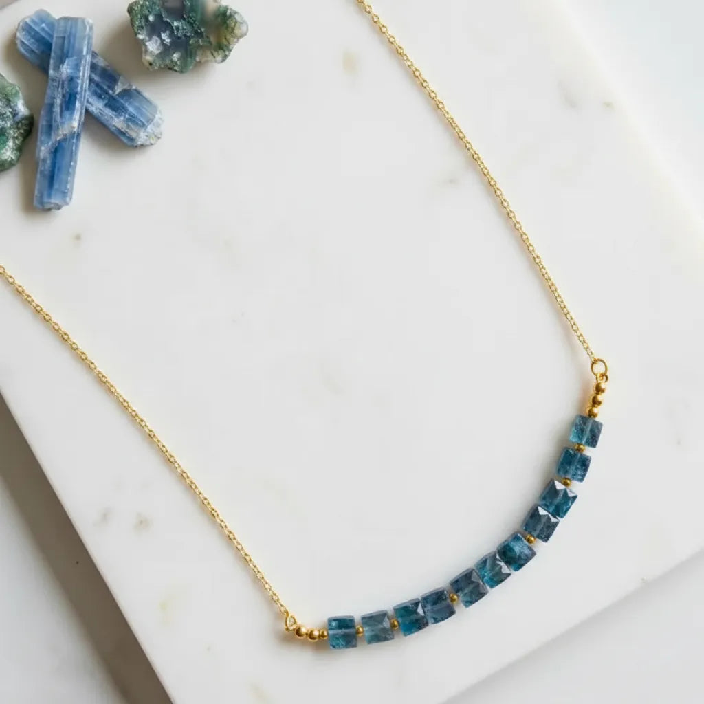 Faceted blue kyanite necklace, gold-plated, one-of-a-kind