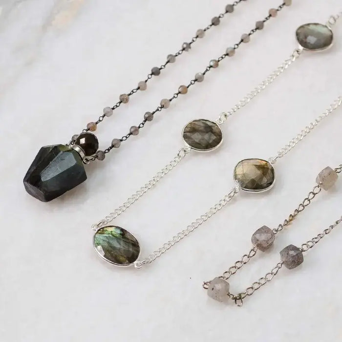 Labradorite Necklace - Long Chain Design - Mystic Soul Jewelry