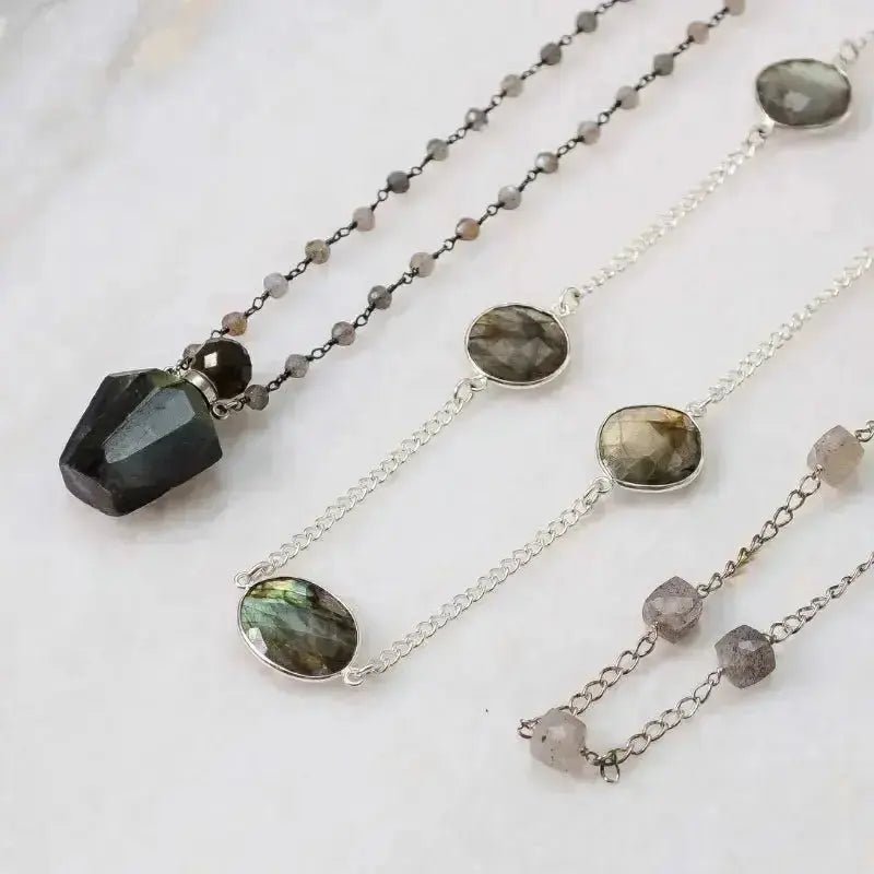 Labradorite Necklace - Long Chain Design - Mystic Soul Jewelry