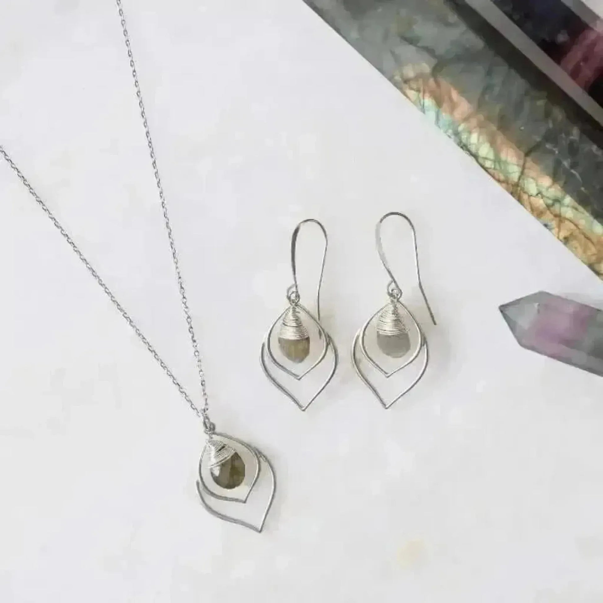 labradorite silver necklace earrings
