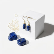 Lapis lazuli earrings with stones on a white background