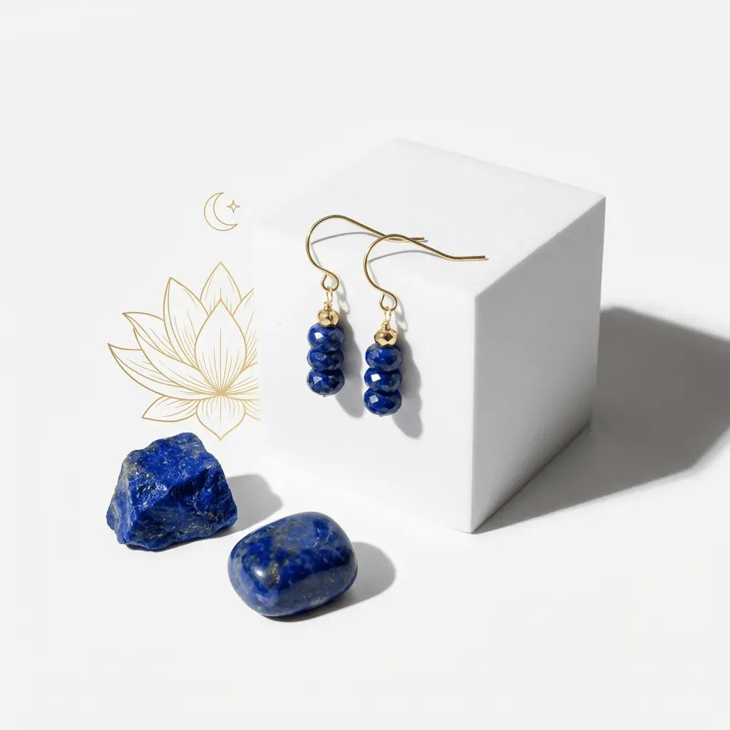 Lapis lazuli earrings with stones on a white background
