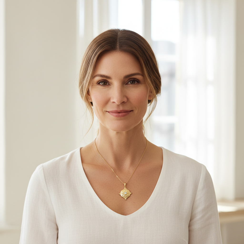 Hammered Gold Medallion Necklace | CZ Center Stone