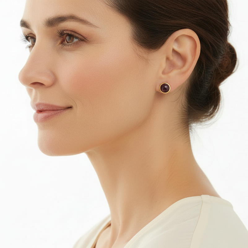 Amethyst Round Stud Earrings