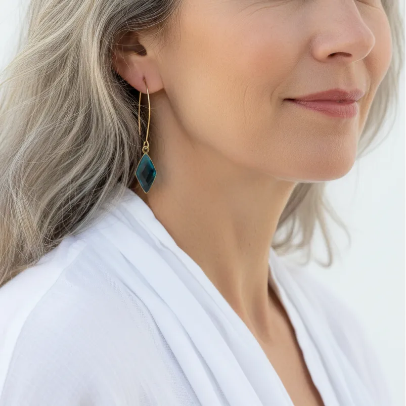 Capri blue long spike drop earrings in gold, ocean element jewelry