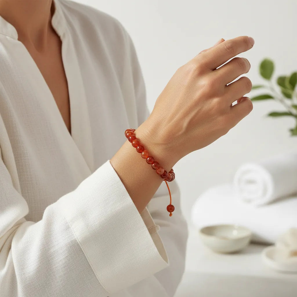 Carnelian sacral chakra beaded bracelet — sacral chakra jewelry for creativity and vitality