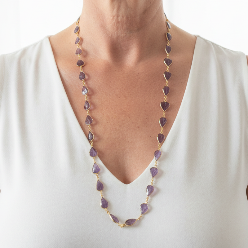 Carved Amethyst Necklace | Birthstone Jewelry