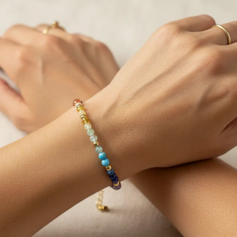 Chakra Gemstone Bracelet | Genuine Stones | 7 Chakras | Dainty Gold