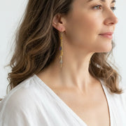 Citrine, amethyst and quartz threader drop earrings, November birthstone jewelry