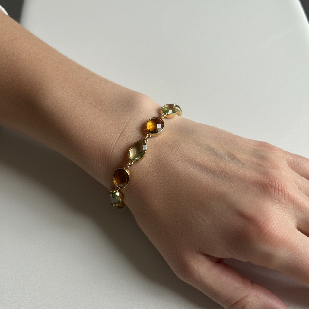 Natural citrine and smoky quartz bracelet with lobster clasp — grounding gemstone jewelry