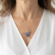 Sterling silver hummingbird pendant necklace, spirit animal jewelry