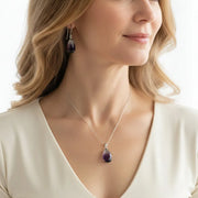 Purple ombré teardrop necklace and earring set — crystal necklace for calm