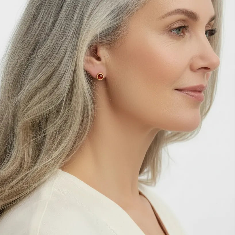 Gold carnelian stud earrings — sacral chakra jewelry for creativity and vitality