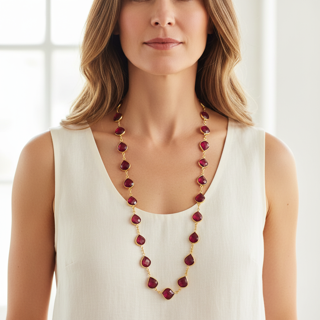Luxe Natural Ruby Necklace | Stone-to-Stone Faceted Ovals | July Birthstone