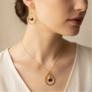 Ruby red hydro quartz necklace and earring set in gold, July birthstone jewelry