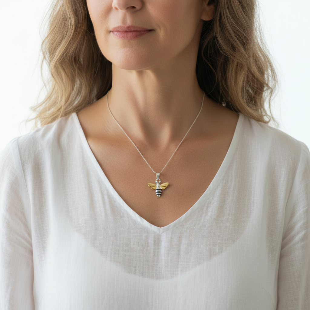 Sterling Silver Bee Pendant Necklace | Spirit Animal Abundance Talisman