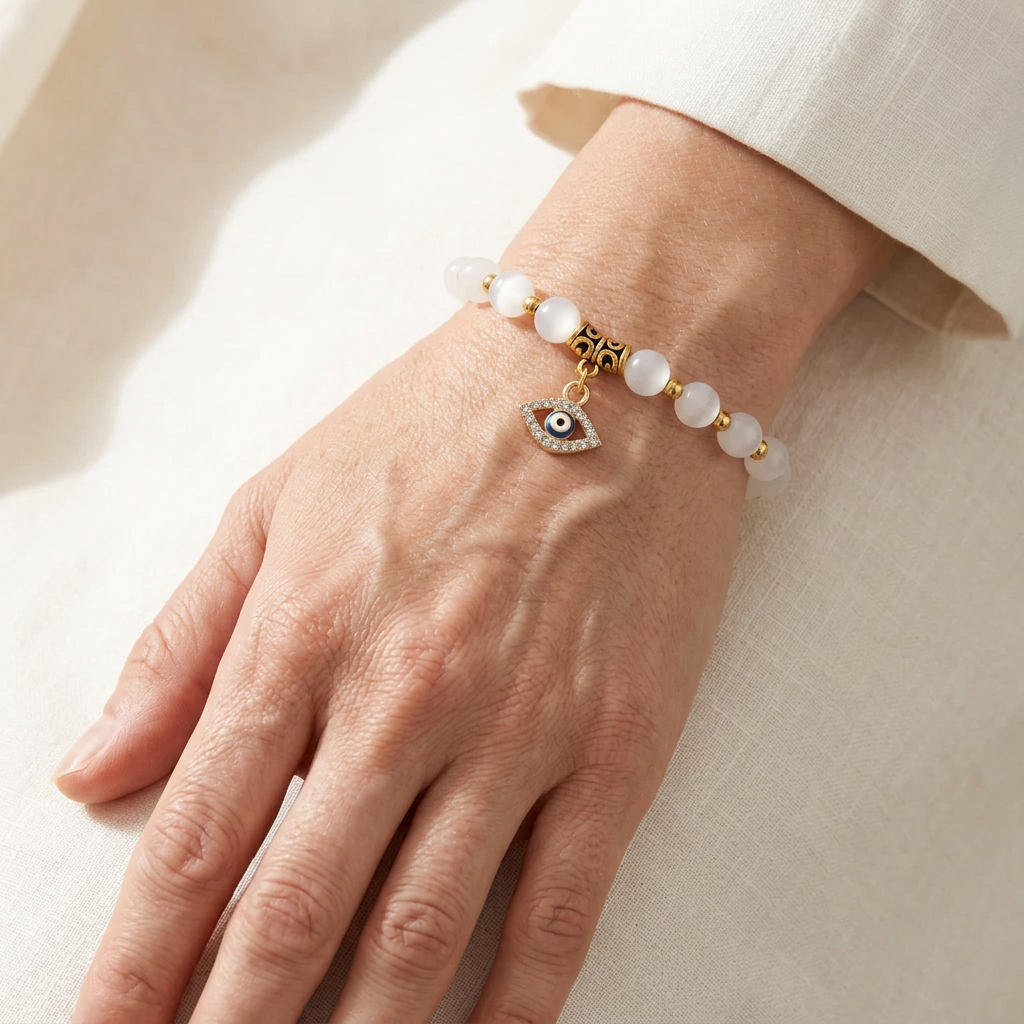Evil Eye Stretch Bracelet | Natural Stone Beads | Eight Stones