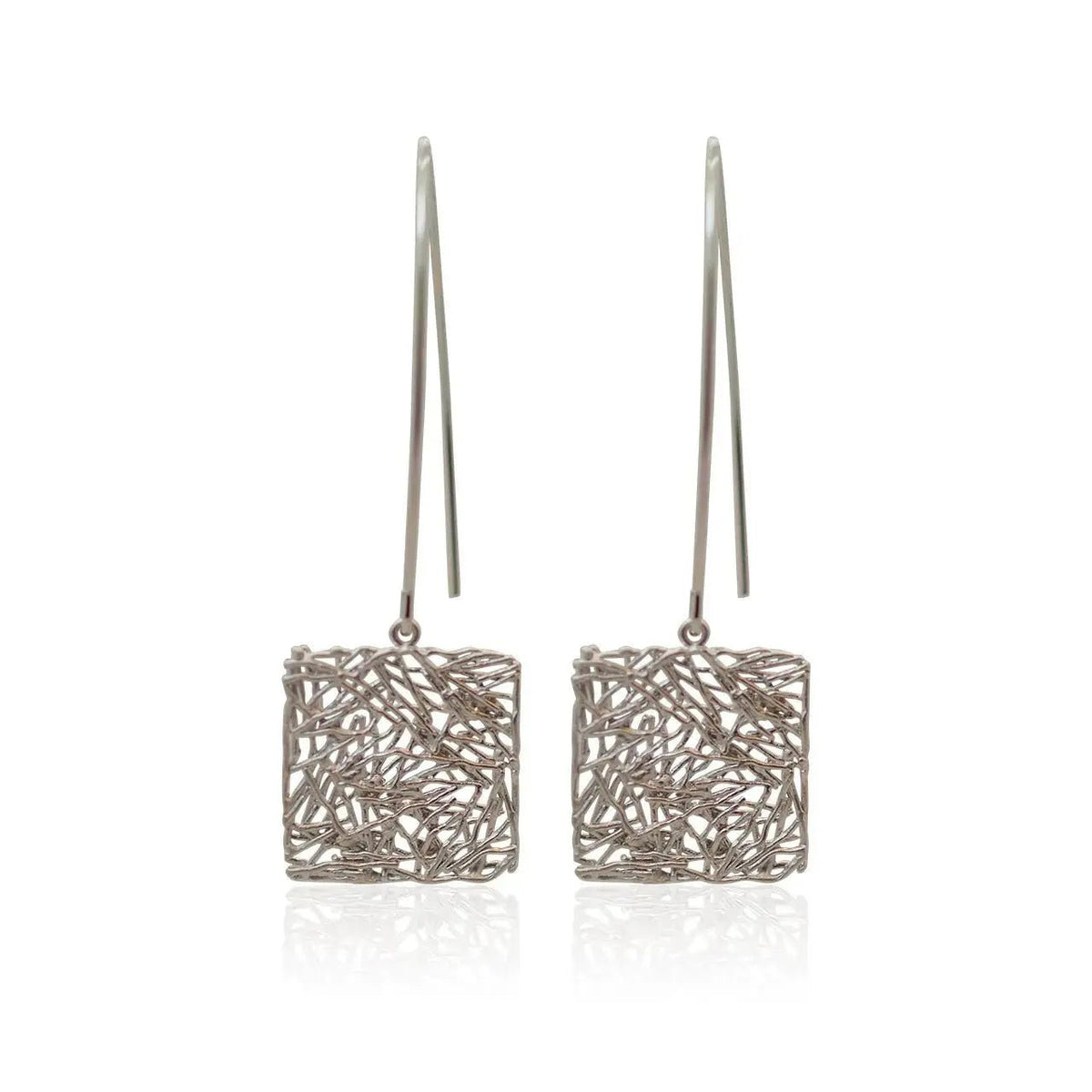 Long Silver Earrings | Global Connection Square - Mystic Soul Jewelry